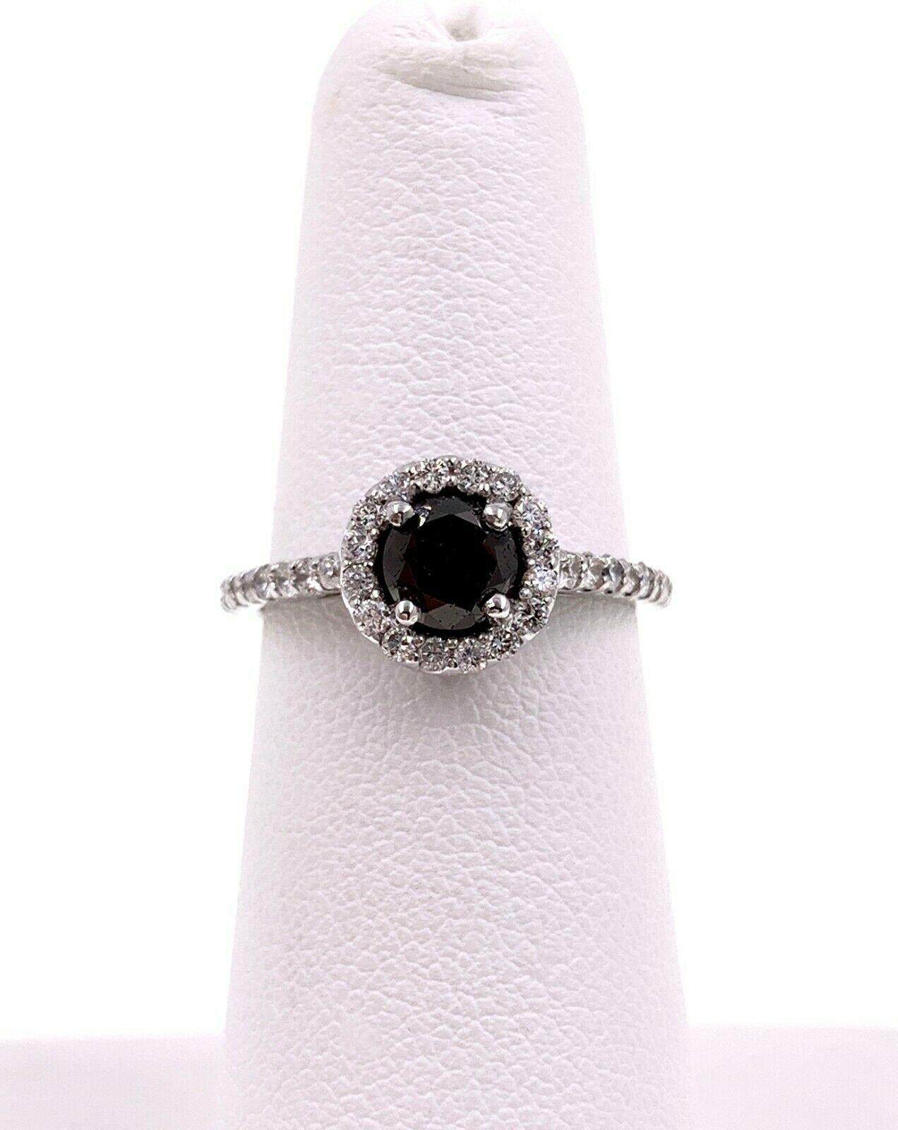 Black Diamond Halo Engagement Ring 1.32 Carat 14 Karat White Gold For Sale 1