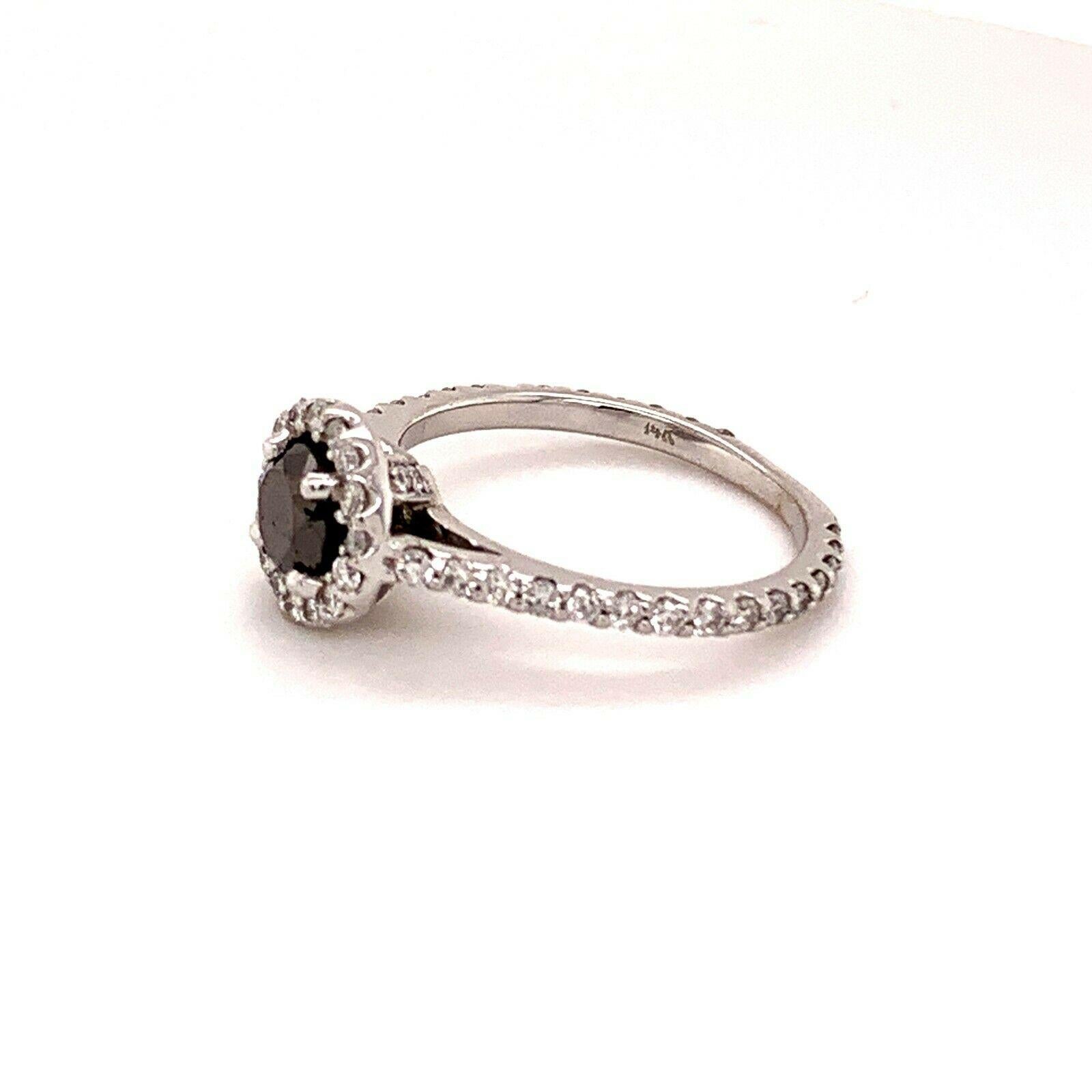 Black Diamond Halo Engagement Ring 1.32 Carat 14 Karat White Gold For Sale 2