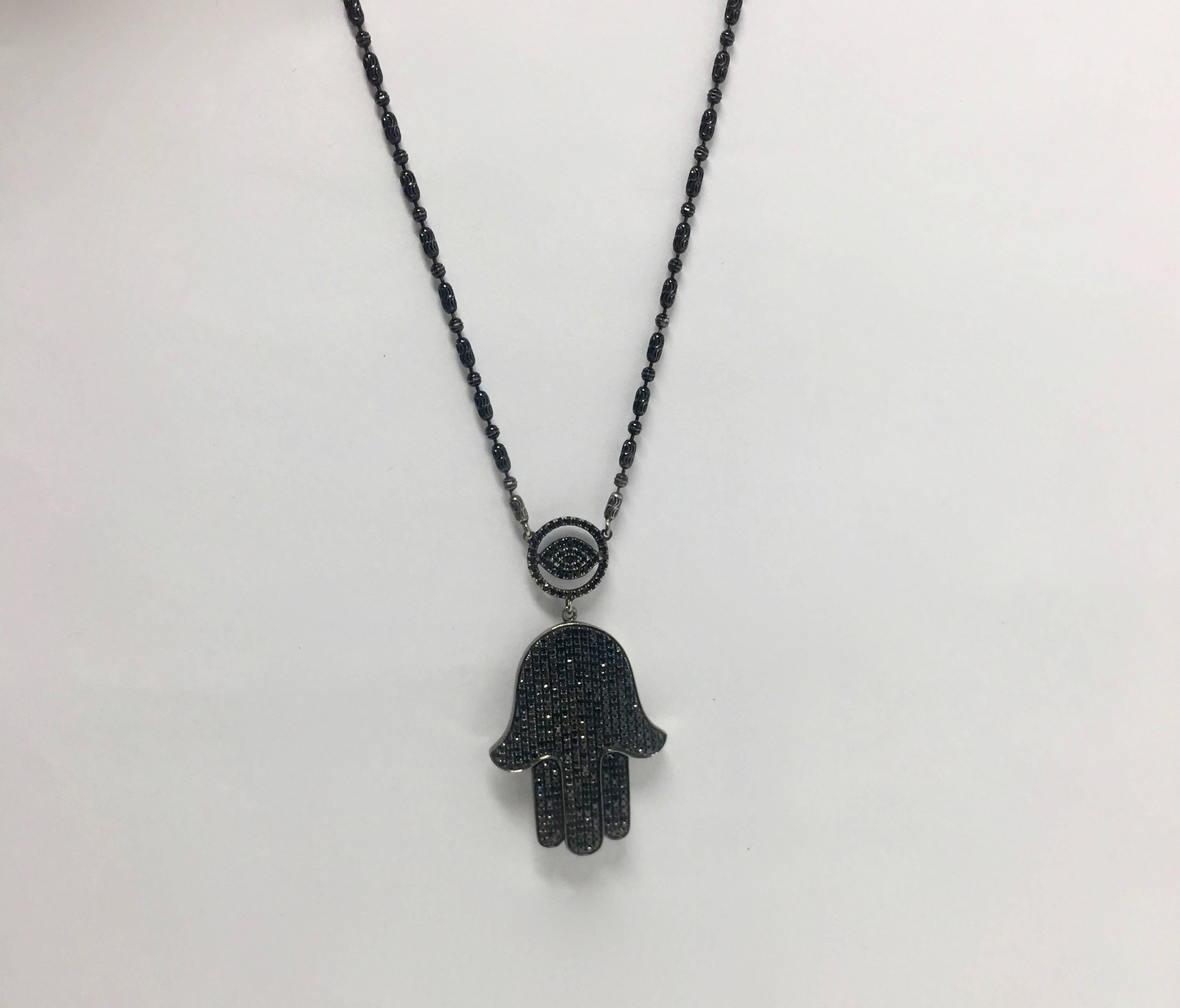 Black Diamond Hamsa Necklace  For Sale 3