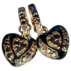 Heart Earring Black Diamond  Black Enamel Hoops