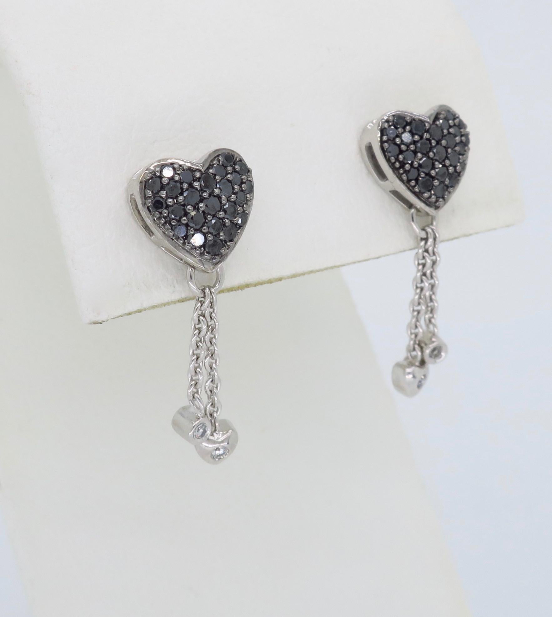 Round Cut Black Diamond Heart Earrings