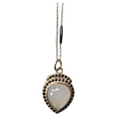 Black Diamond Moonstone Necklace Black Enamel Chain Victorian Memento