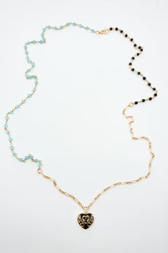 Black Diamond Heart Necklace Black Enamel 14k Gold Plated Silver Rosario