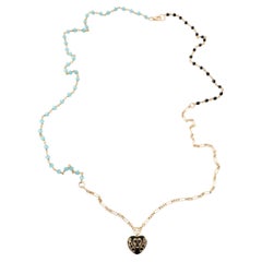 Black Diamond Heart Necklace Black Enamel 14k Gold Plated Silver Rosario