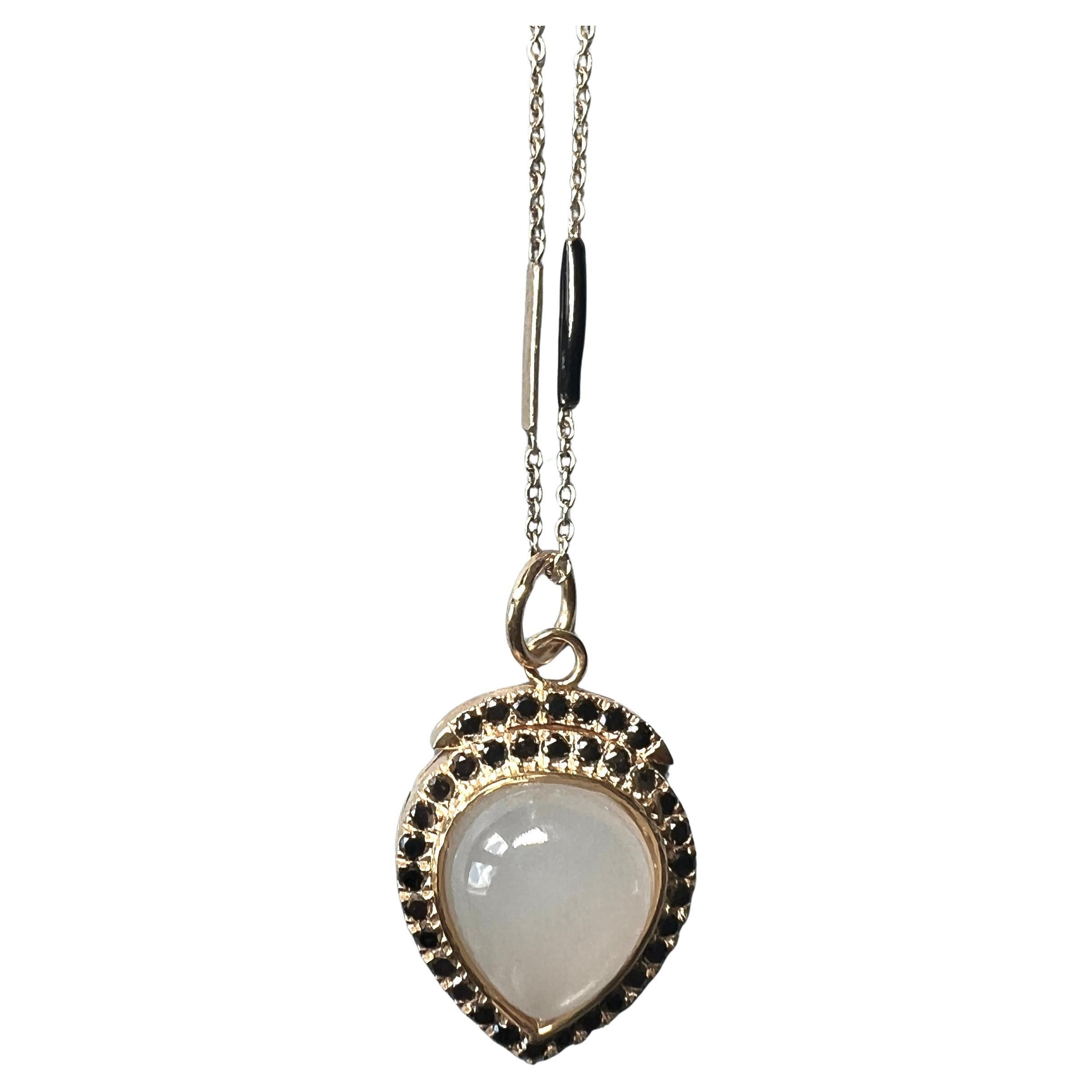 Collana con cuore di diamanti neri Pietra di luna