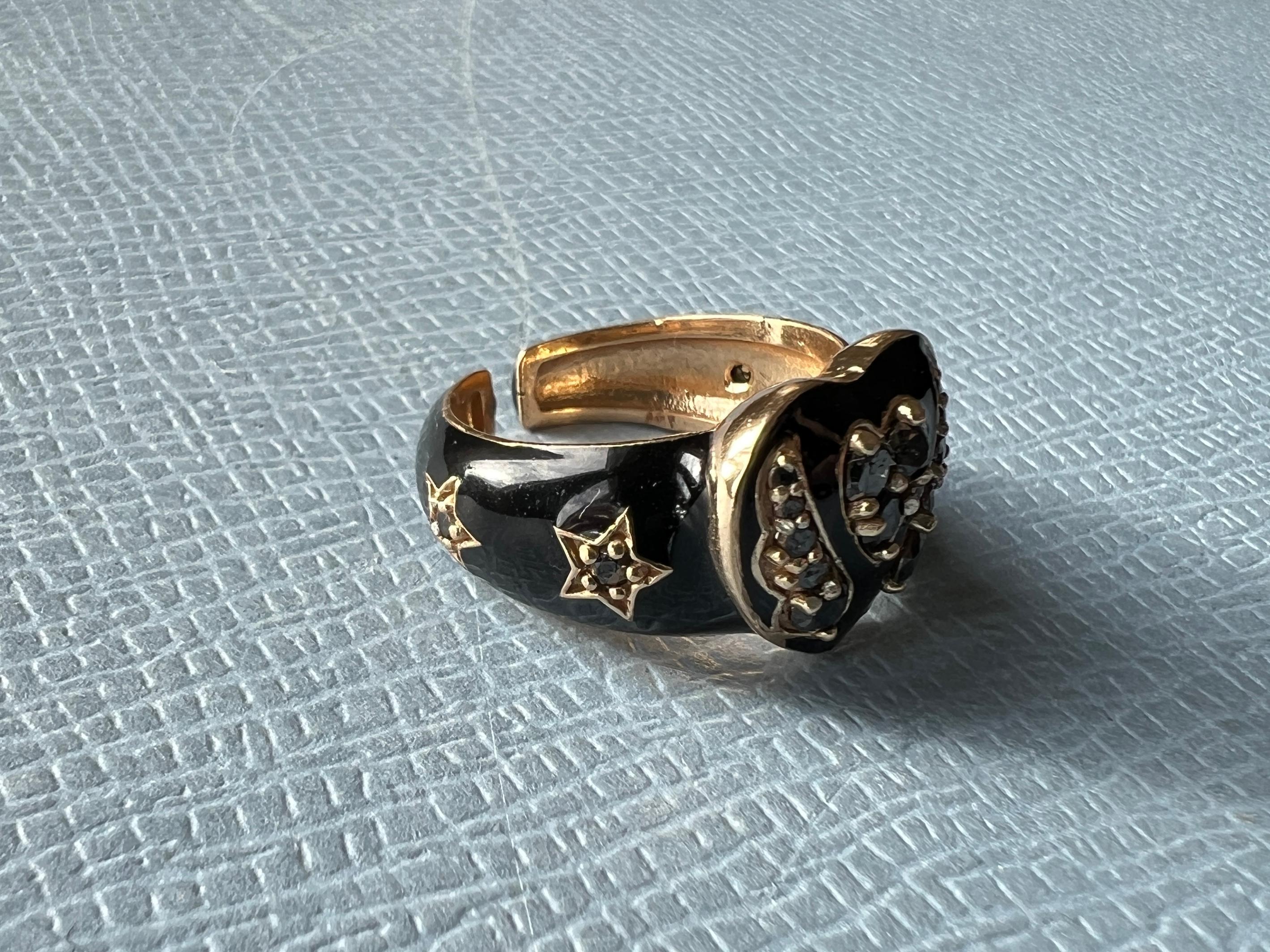 Black Diamond Heart Ring Black Enamel For Sale 1
