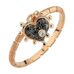 Black Diamond Heart Ring in Rose Gold with White Diamond by Selda Jewellery