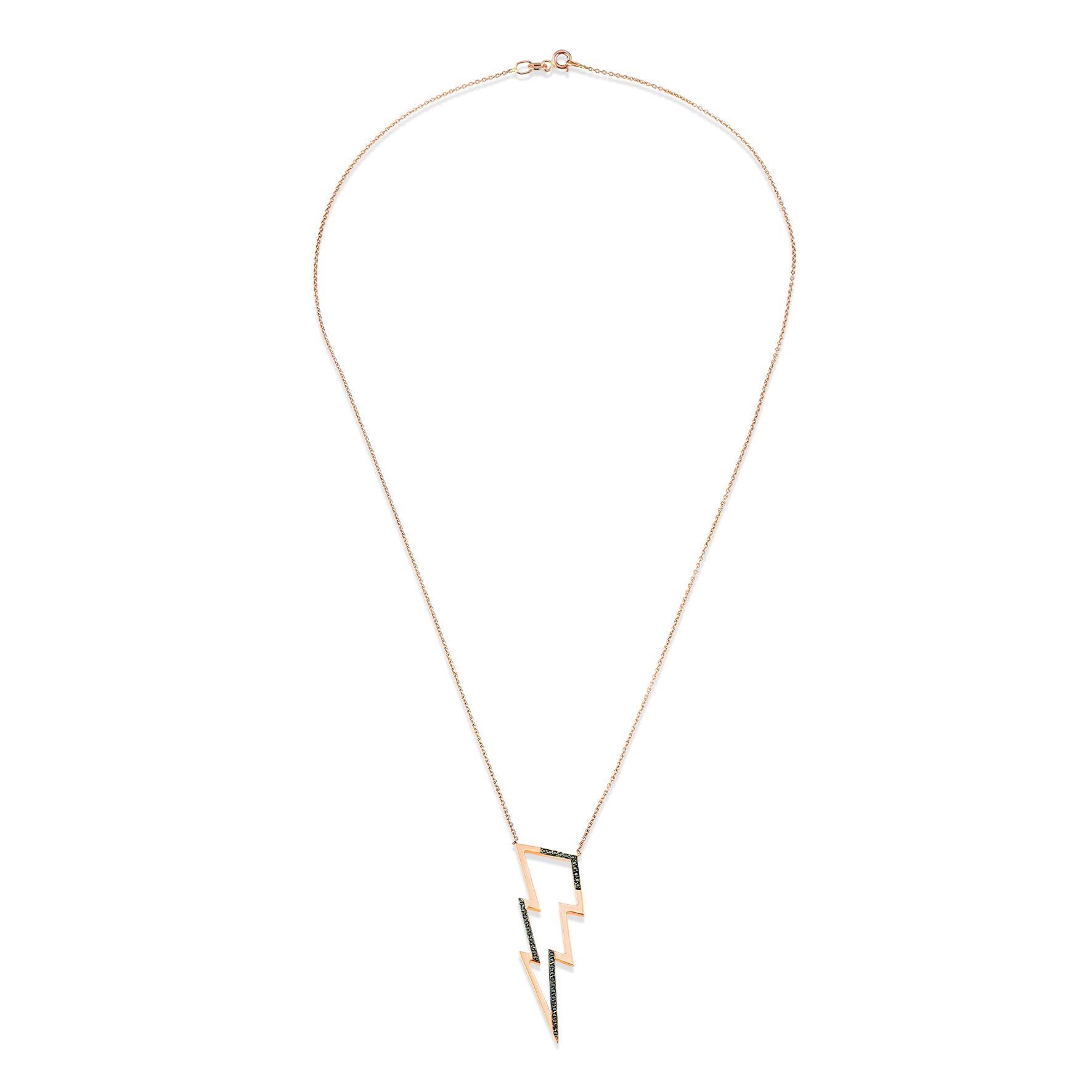 Black Diamond Hollow Lightning Necklace İn 14K Rose Gold By Selda Jewellery

Additional Information:-
Collection: Thunder collection
14K Rose Gold
0.17Ct Black Diamond
Lightning Height 4Cm
Chain Length 44Cm