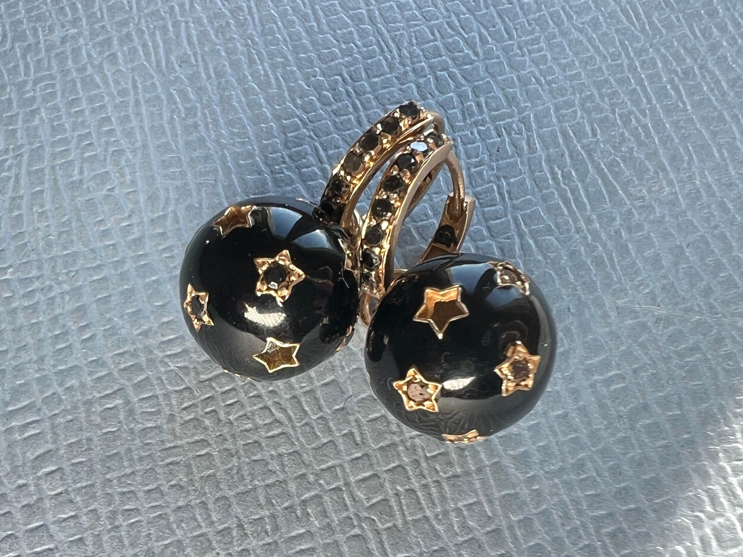 Contemporary Black Diamond Hoop Dangle Earring For Sale