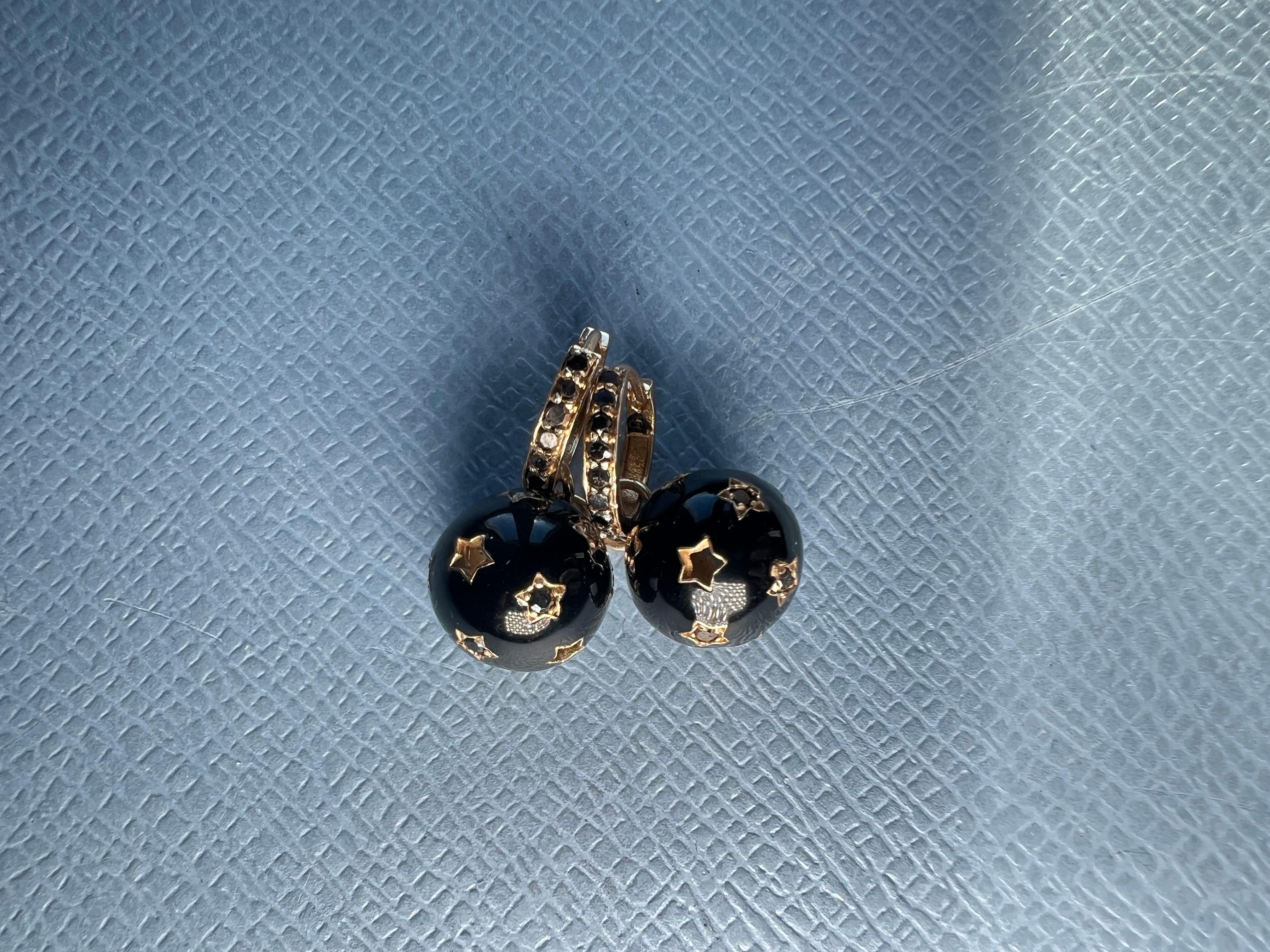 Single Cut Black Diamond Hoop Dangle Earring For Sale