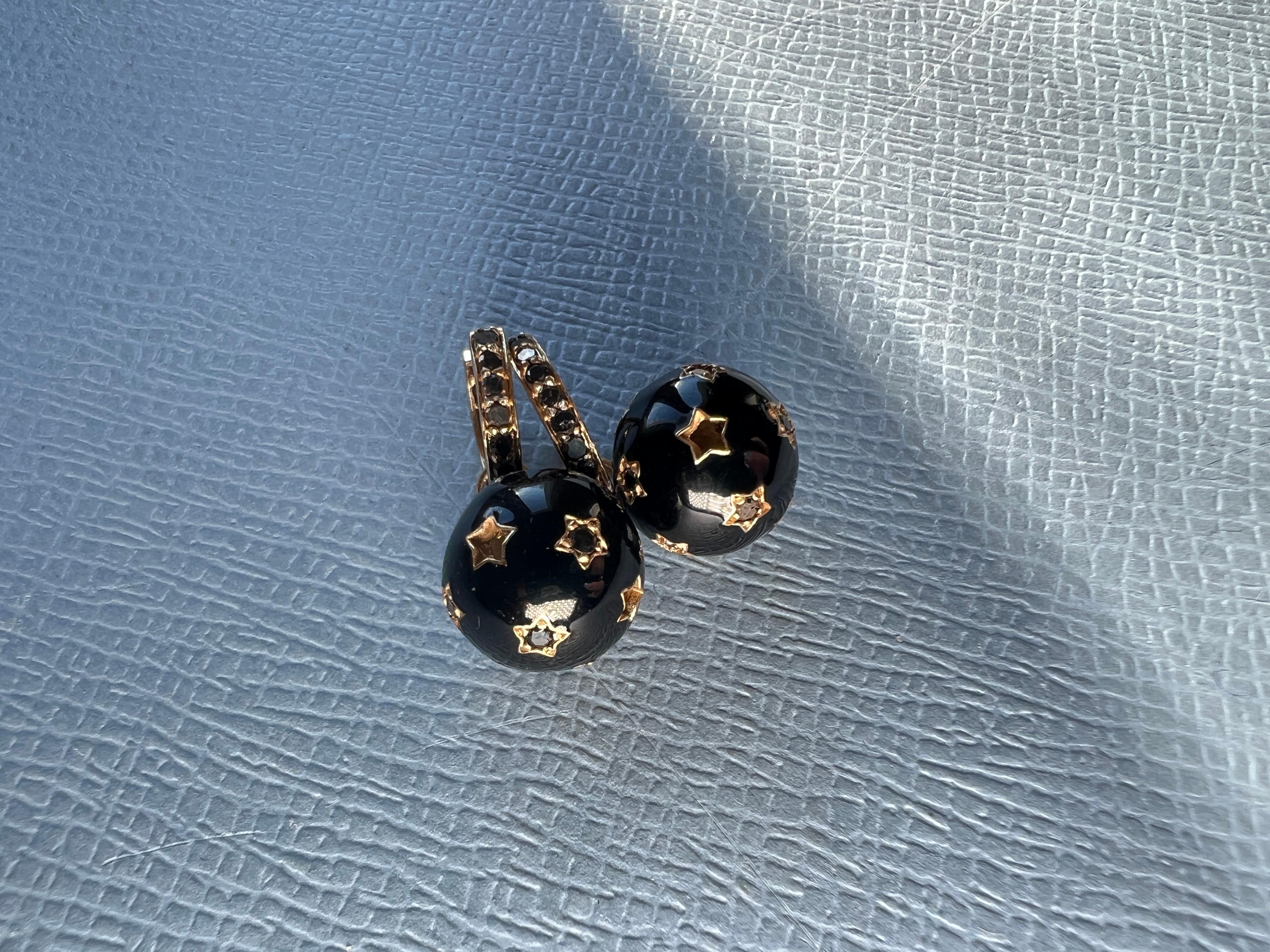 Black Diamond Hoop Dangle Earring In New Condition For Sale In Los Angeles, CA