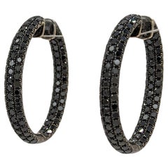 Black Diamond Hoop Earrings in 18K White Gold & Black Rhodium