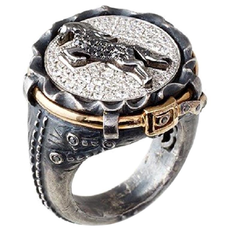 Black Diamond Horse Jeans Ring For Sale at 1stDibs