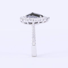 Black Diamond HTHP 3.46 Carat Pearshape Ring with Rose Cut Diamonds