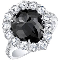 Black Diamond HTHP 3.46 Carat Pearshape Ring with Rose Cut Diamonds