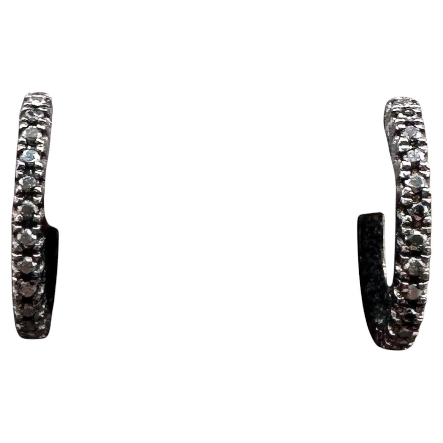 Black Diamond Huggie Earrings 14K Gold 0.15ctw 12.5mm