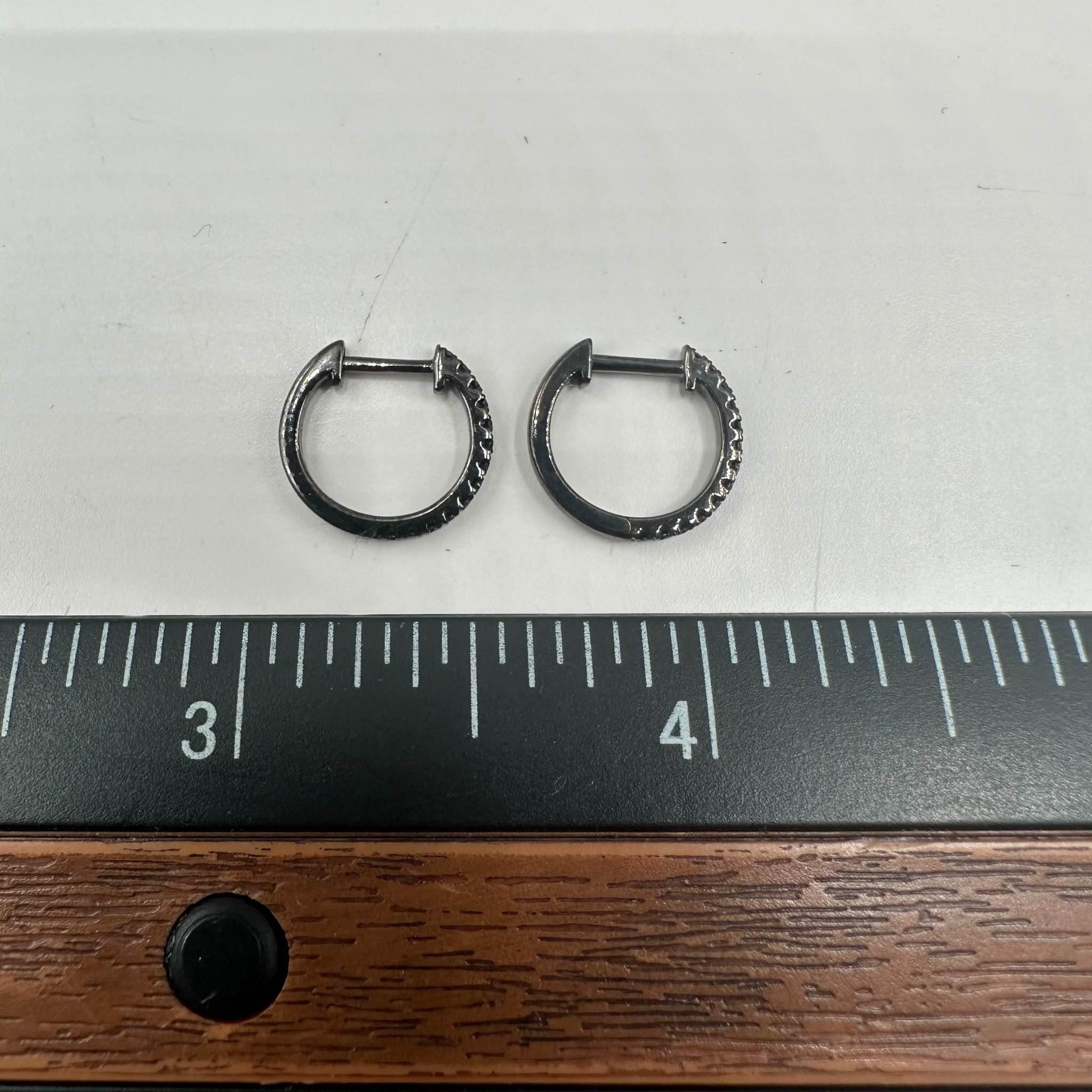 Women's or Men's Black Diamond Huggie Earrings in 14kt Gold - 0.15ctw Black Diamonds, 12.5mm For Sale