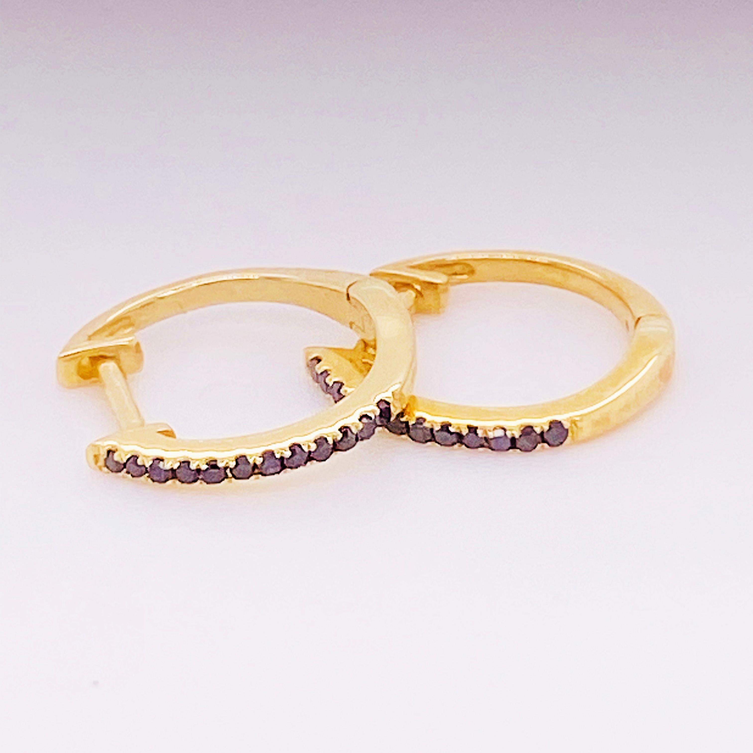 Schwarzer Diamant Huggies Ohrringe 14 Karat Gold Mini Creolen Diamant-Ohrring-Set (Rundschliff) im Angebot