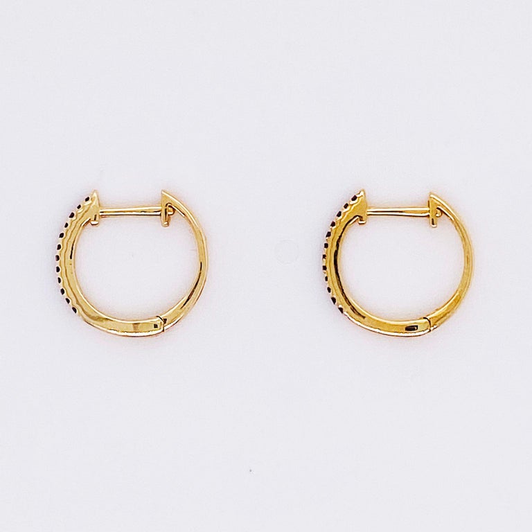 Black Diamond Huggies Earrings 14 Karat Gold Mini Hoop Diamond Earring