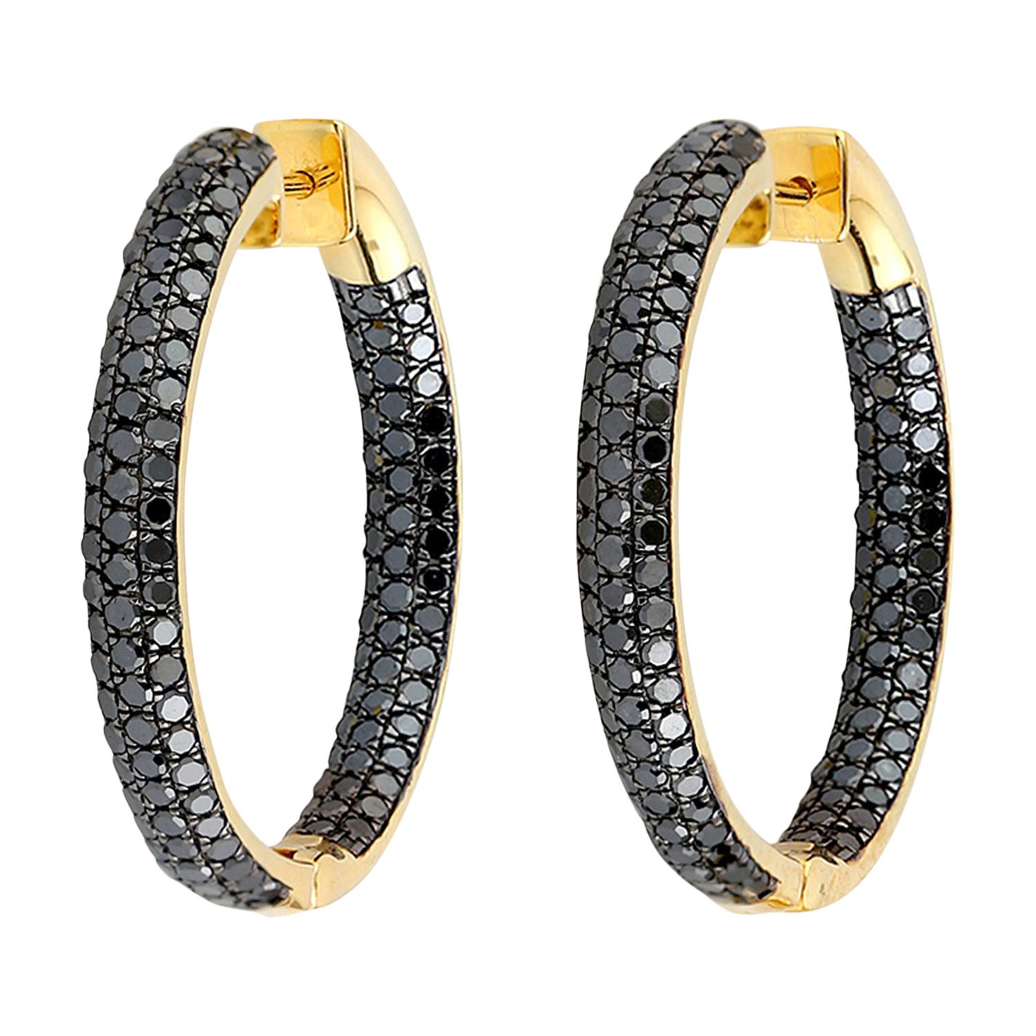 Black Diamond Inside Out Hoop Earrings For Sale