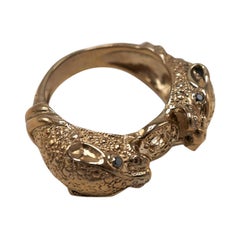 Anello da cocktail con diamante nero e giaguaro Anello con animale in bronzo J DAUPHIN