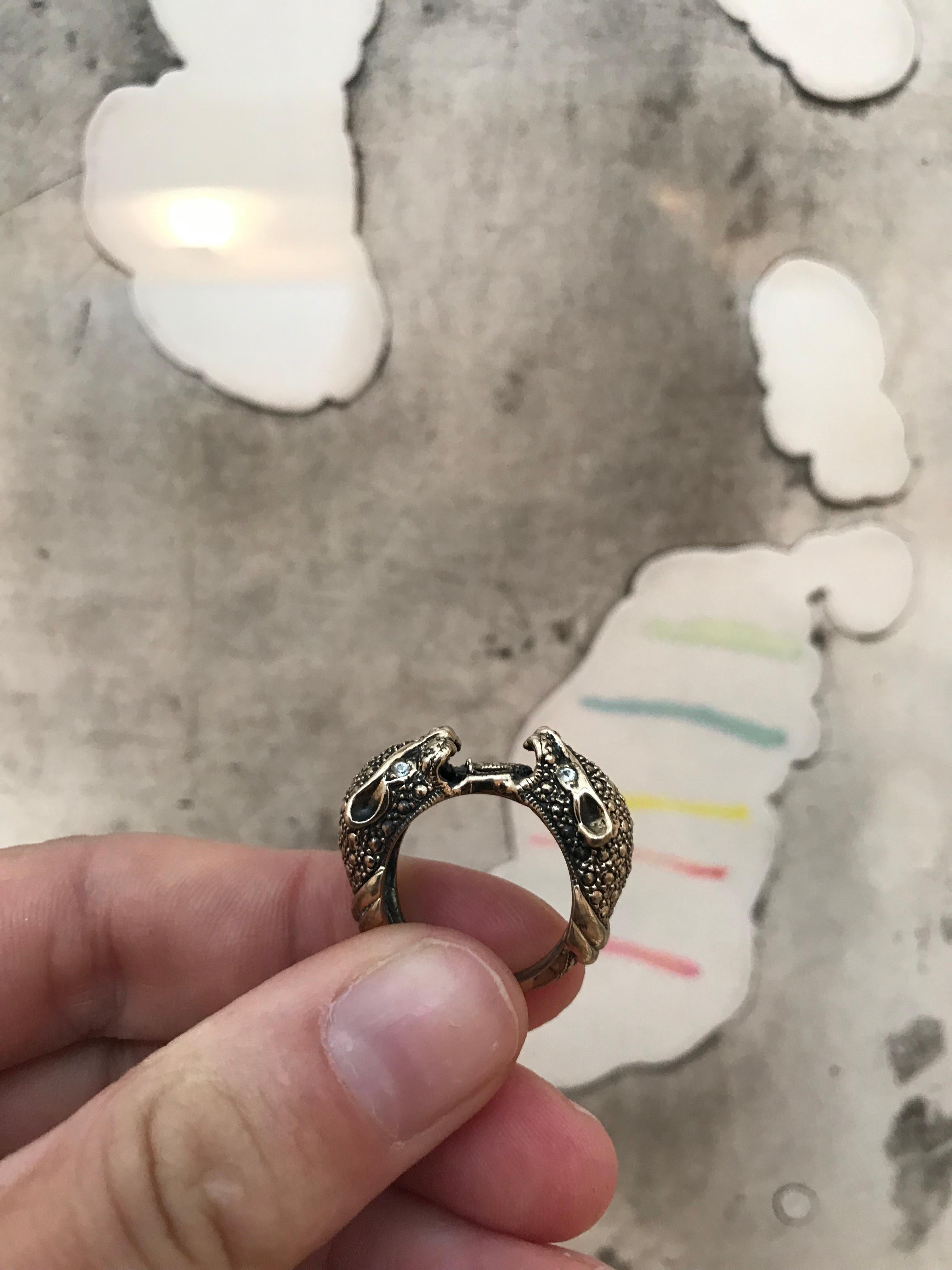 Anillo Jaguar Diamante Negro Joyas para animales Bronce envejecido J DAUPHIN Contemporáneo en venta