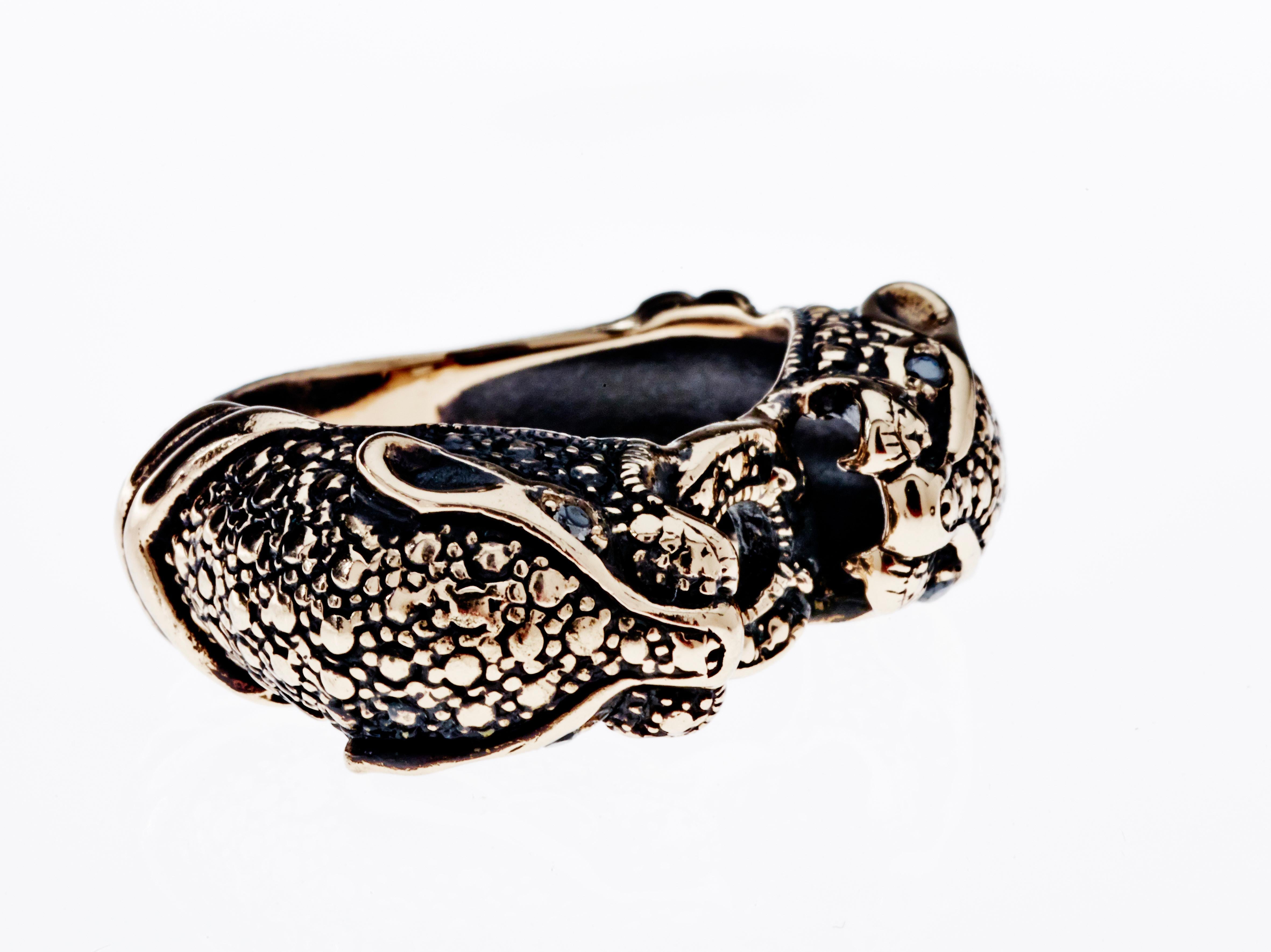 Black Diamond Jaguar Ring Bronze Animal Jewelry J Dauphin In New Condition For Sale In Los Angeles, CA