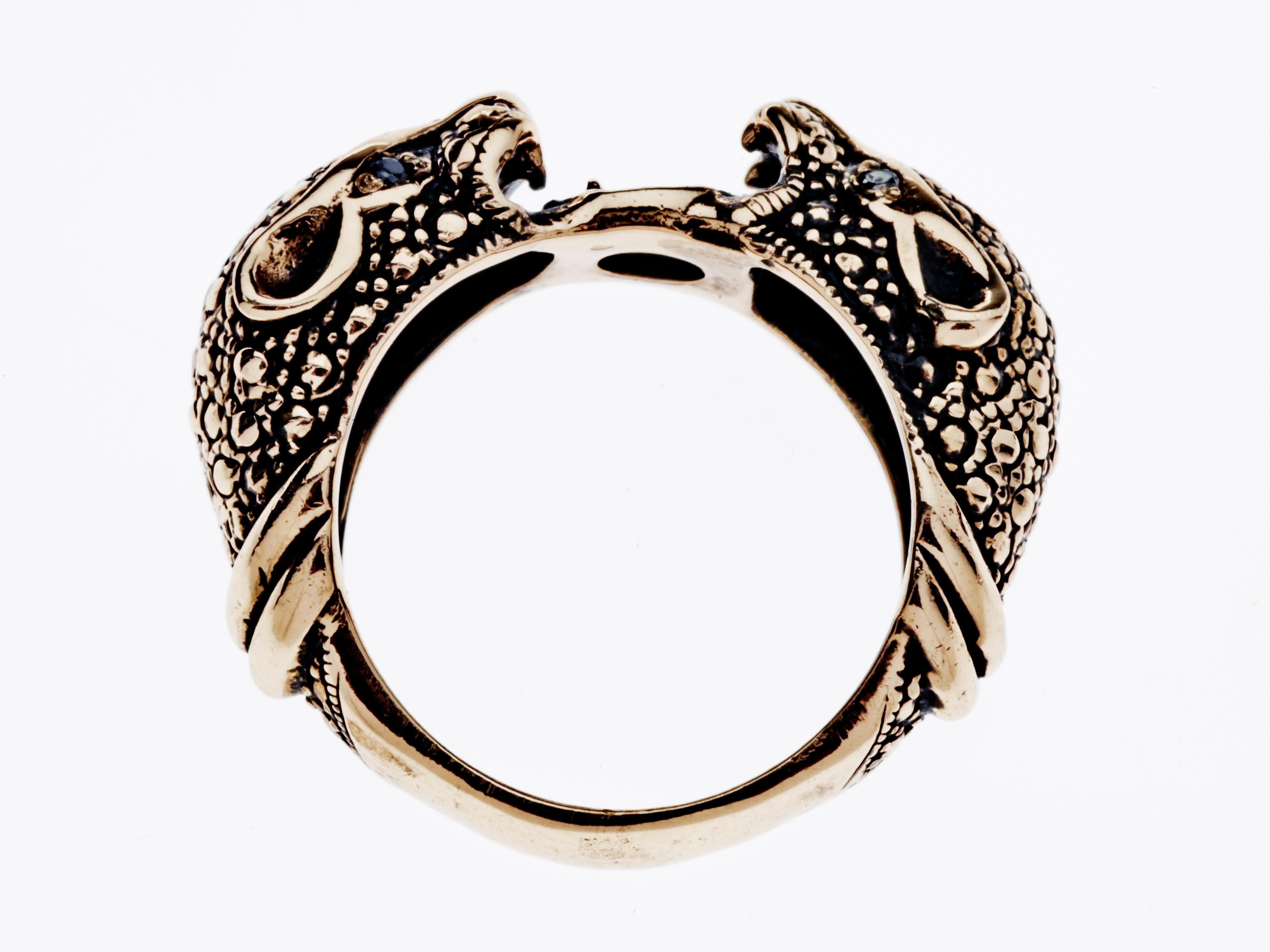 Black Diamond Jaguar Ring Bronze Antique Polish Animal Jewelry J Dauphin For Sale 1