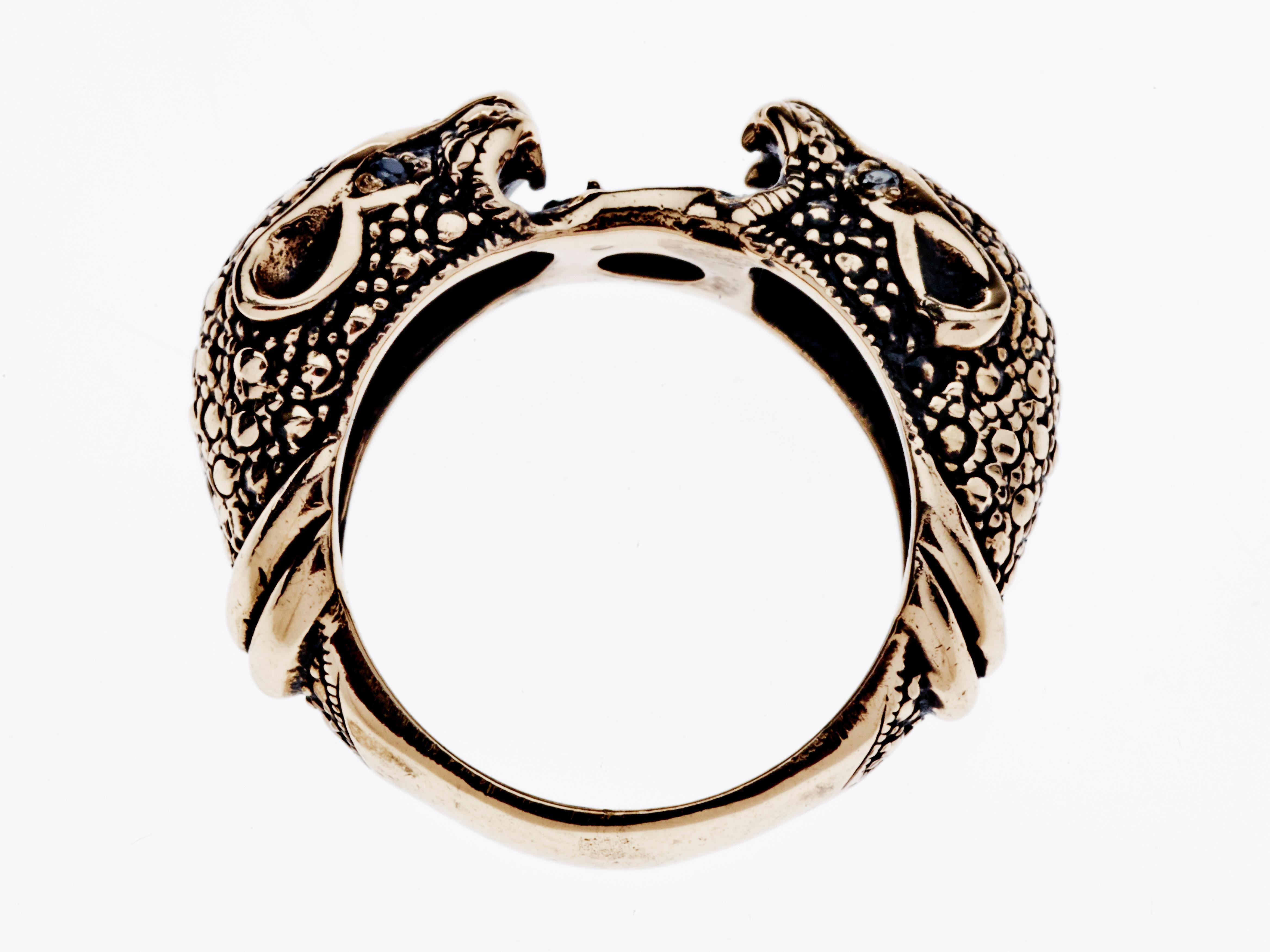 Jaguar Ring Black Diamond Double Head Gold Animal Jewelry J Dauphin In New Condition For Sale In Los Angeles, CA