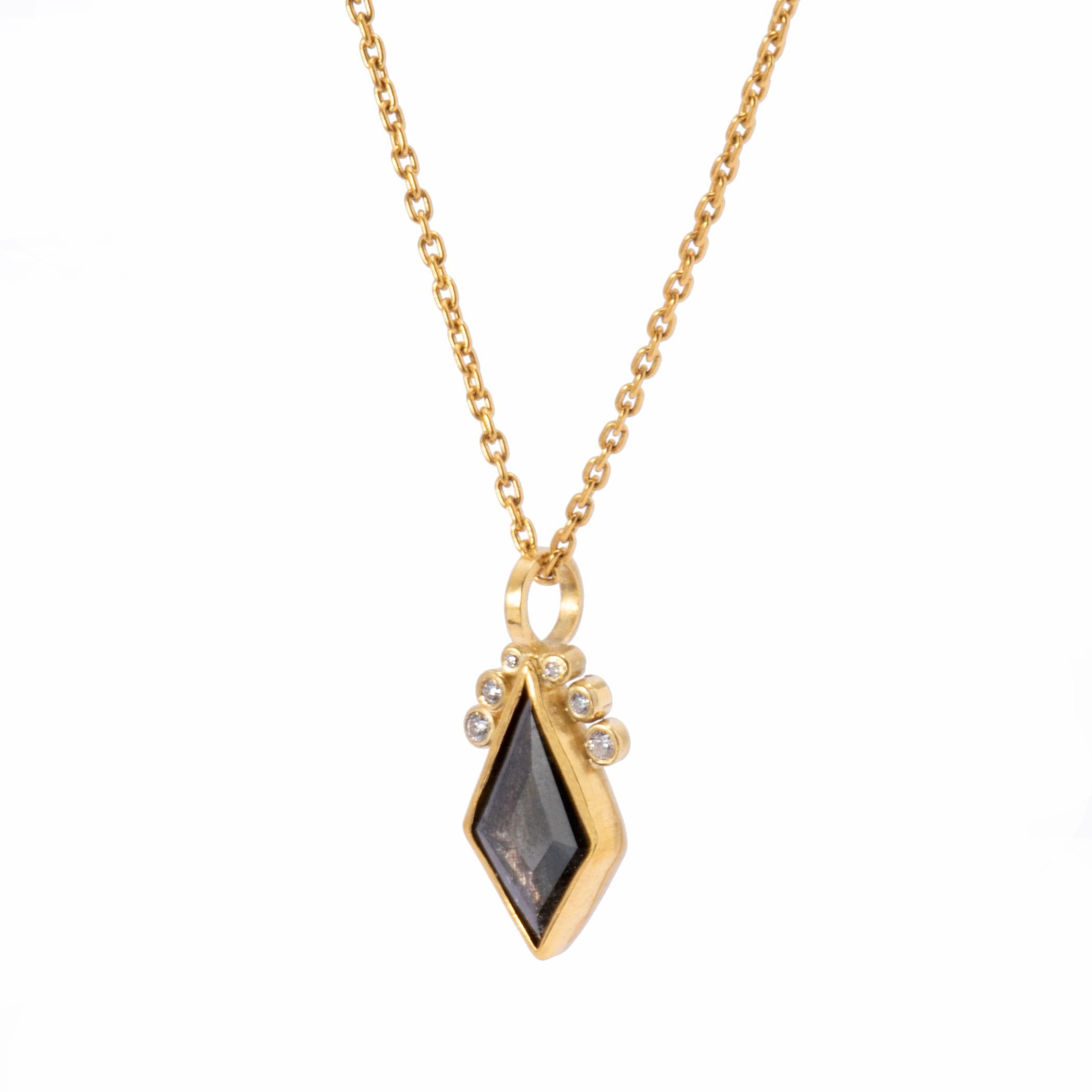 Contemporary Black Diamond Kite Pendant in 22 Karat and 18 Karat Gold For Sale