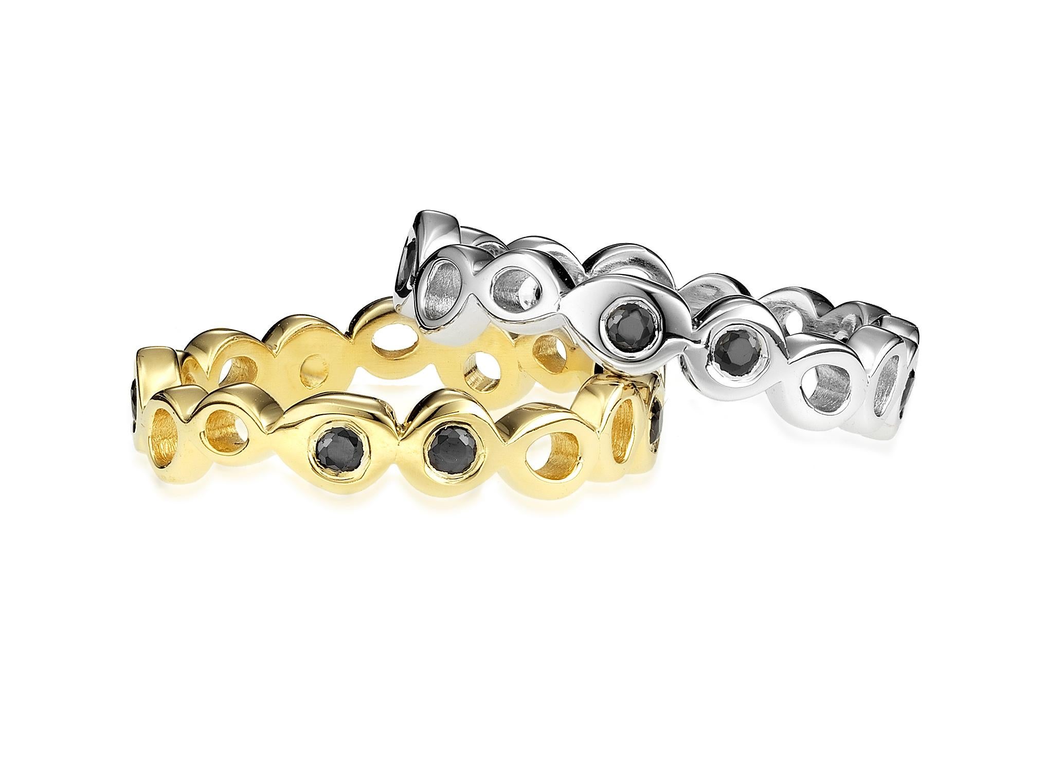 Contemporary Black Diamond Layering 0.30 Carat 14 Karat Yellow Gold Ring Band