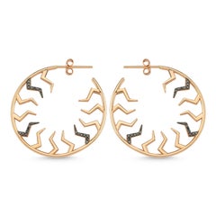 Black Diamond Lightning 14k Rose Gold Hoop Earrings by Selda Jewellery