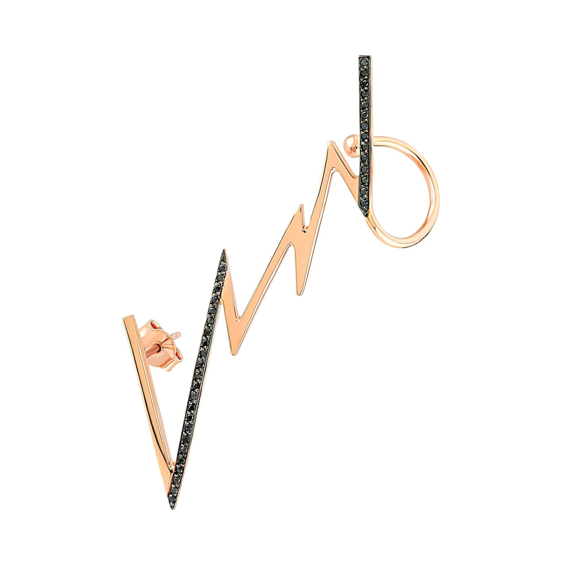 Black Diamond Lightning Ear Cuff 'Single' in 14 Karat Rose Gold For Sale