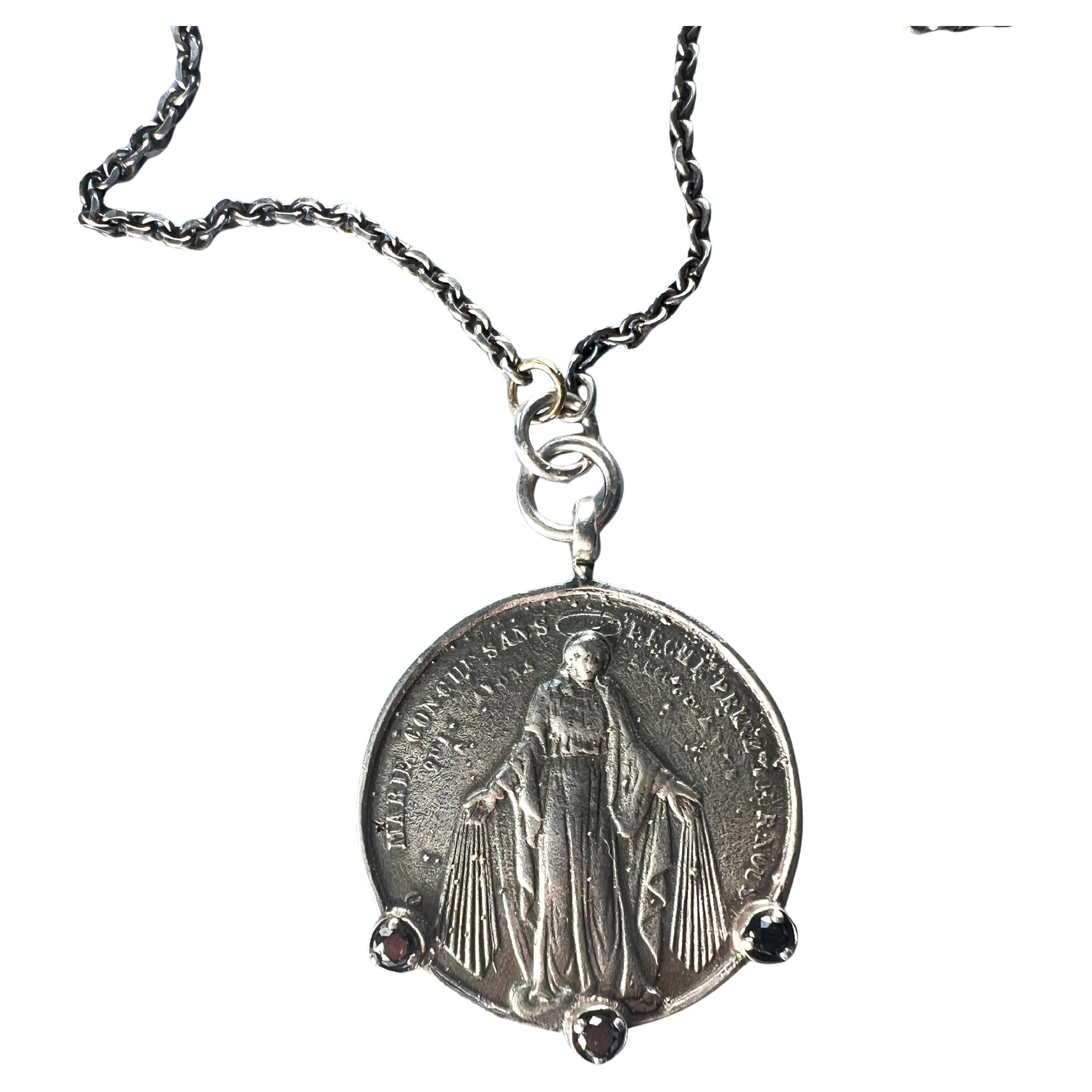 Schwarzer Diamant Medaillon Kette Halskette Silber
