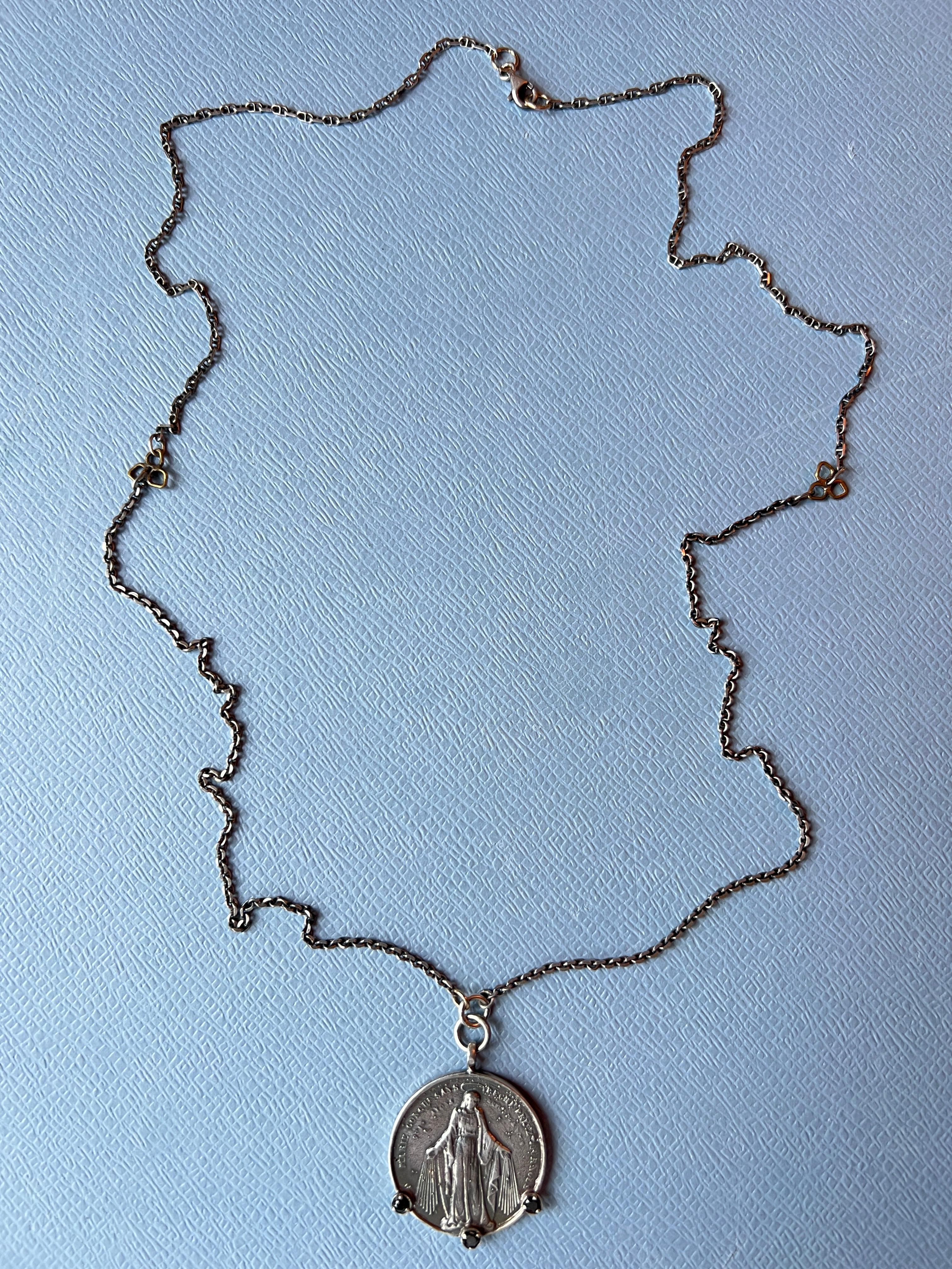 Black Diamond Medal Chain Necklace Silver In New Condition For Sale In Los Angeles, CA