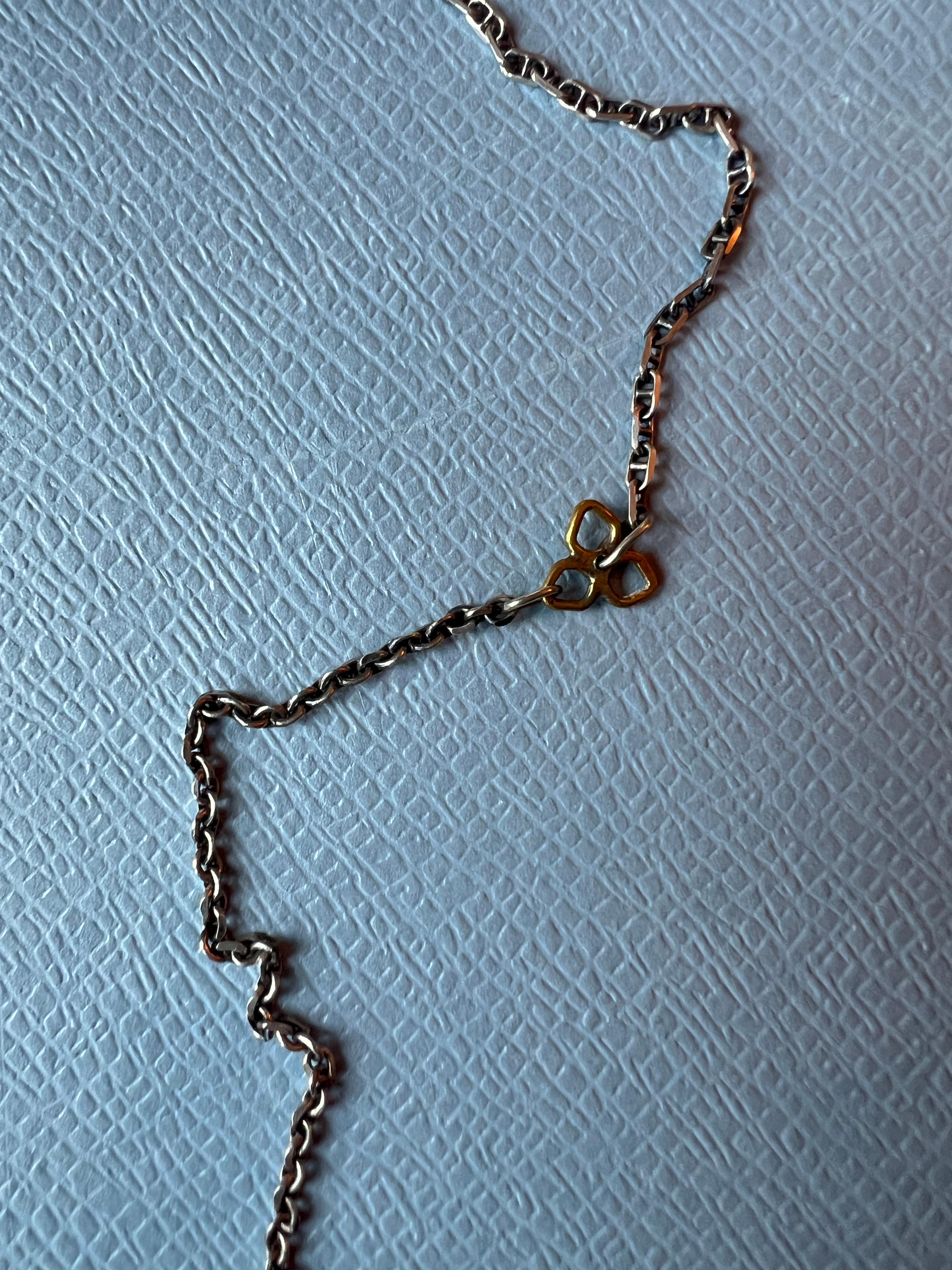 Black Diamond Medal Chain Necklace Silver For Sale 2
