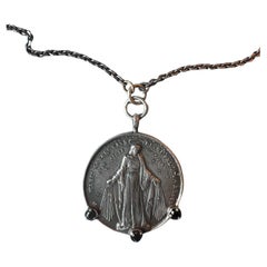 Black Diamond Medal Chain Necklace Silver