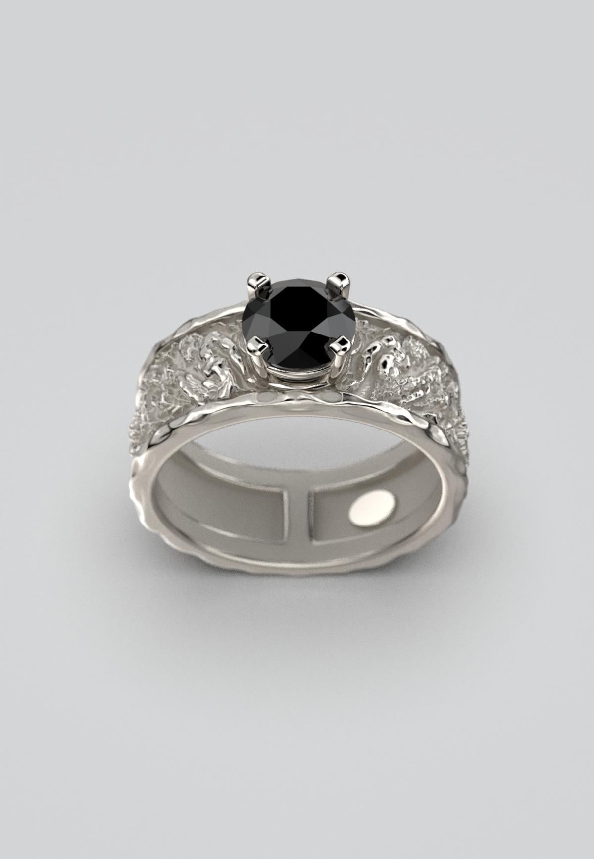For Sale:  Black Diamond Men's 18k Gold Engagement Ring by Oltremare Gioielli Made in Italy 11