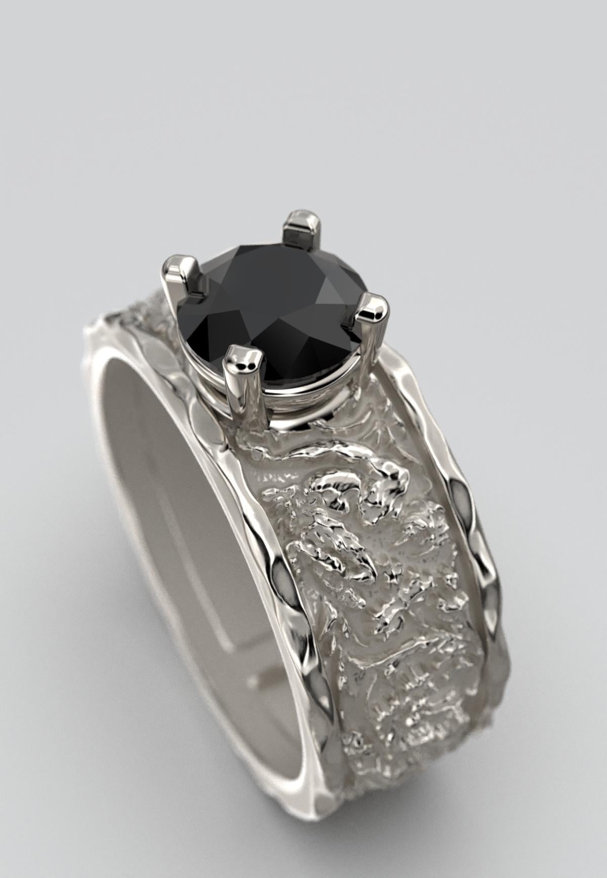 For Sale:  Black Diamond Men's 18k Gold Engagement Ring by Oltremare Gioielli Made in Italy 12