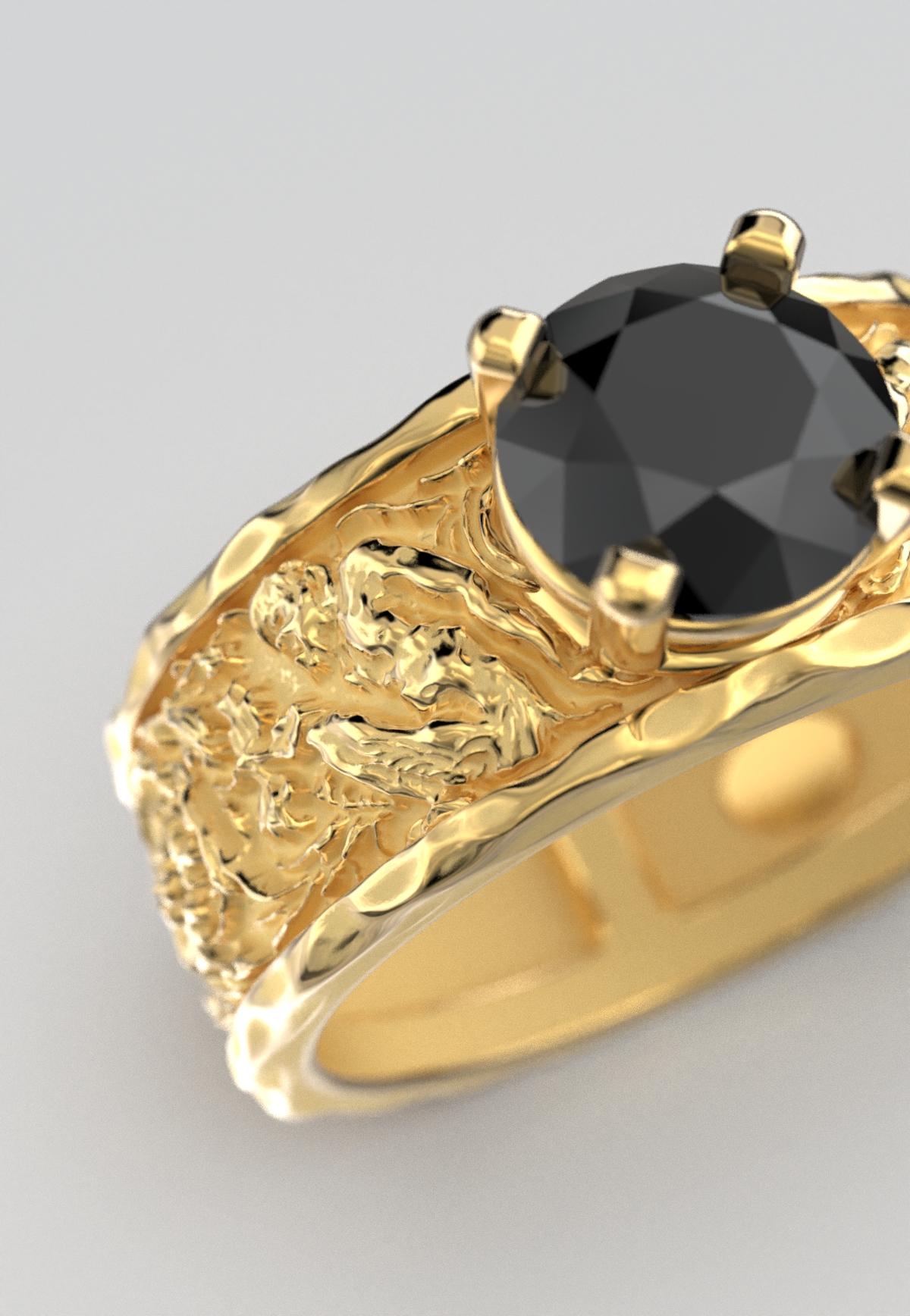 For Sale:  Black Diamond Men's 18k Gold Engagement Ring by Oltremare Gioielli Made in Italy 13
