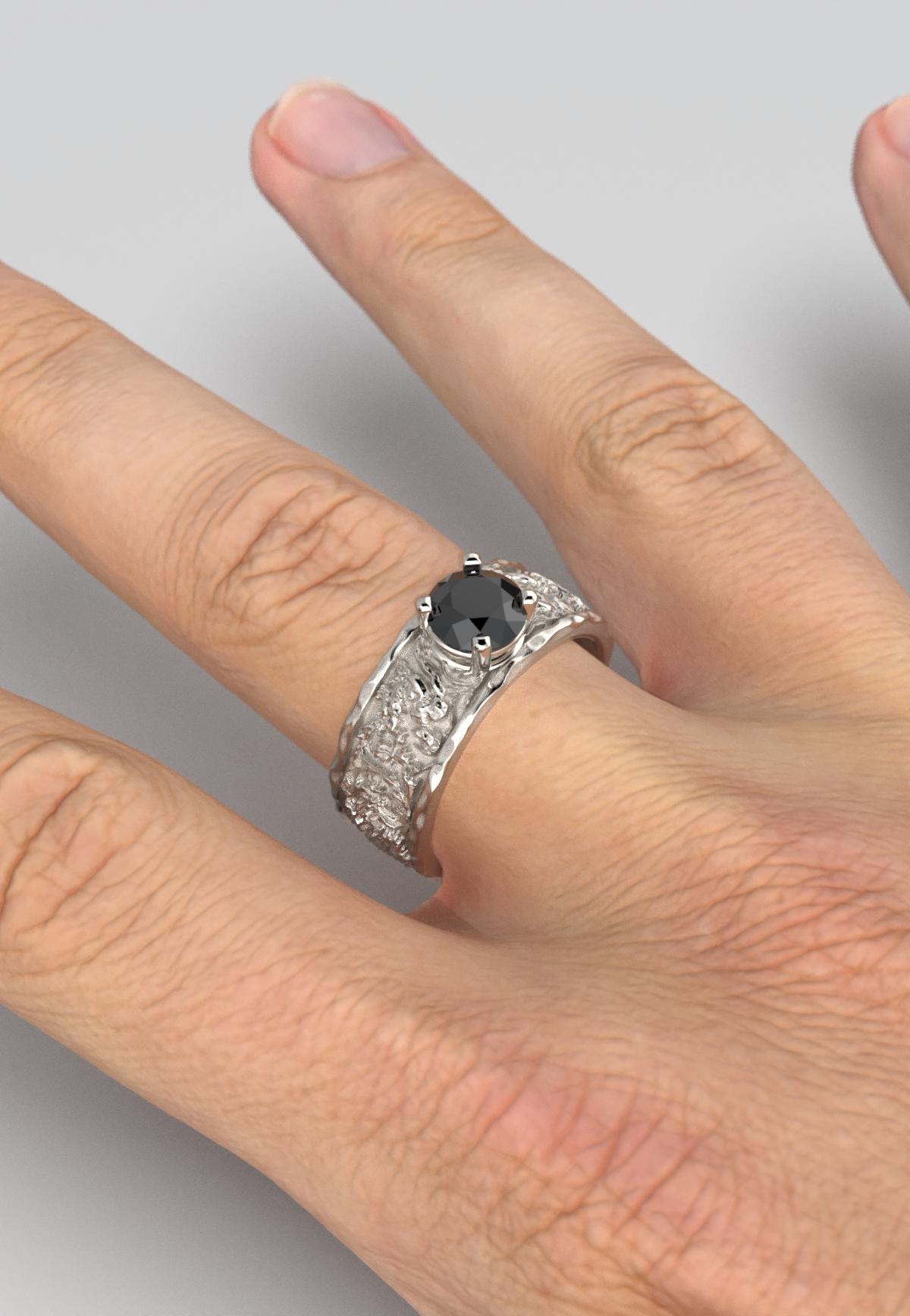 For Sale:  Black Diamond Men's 18k Gold Engagement Ring by Oltremare Gioielli Made in Italy 14