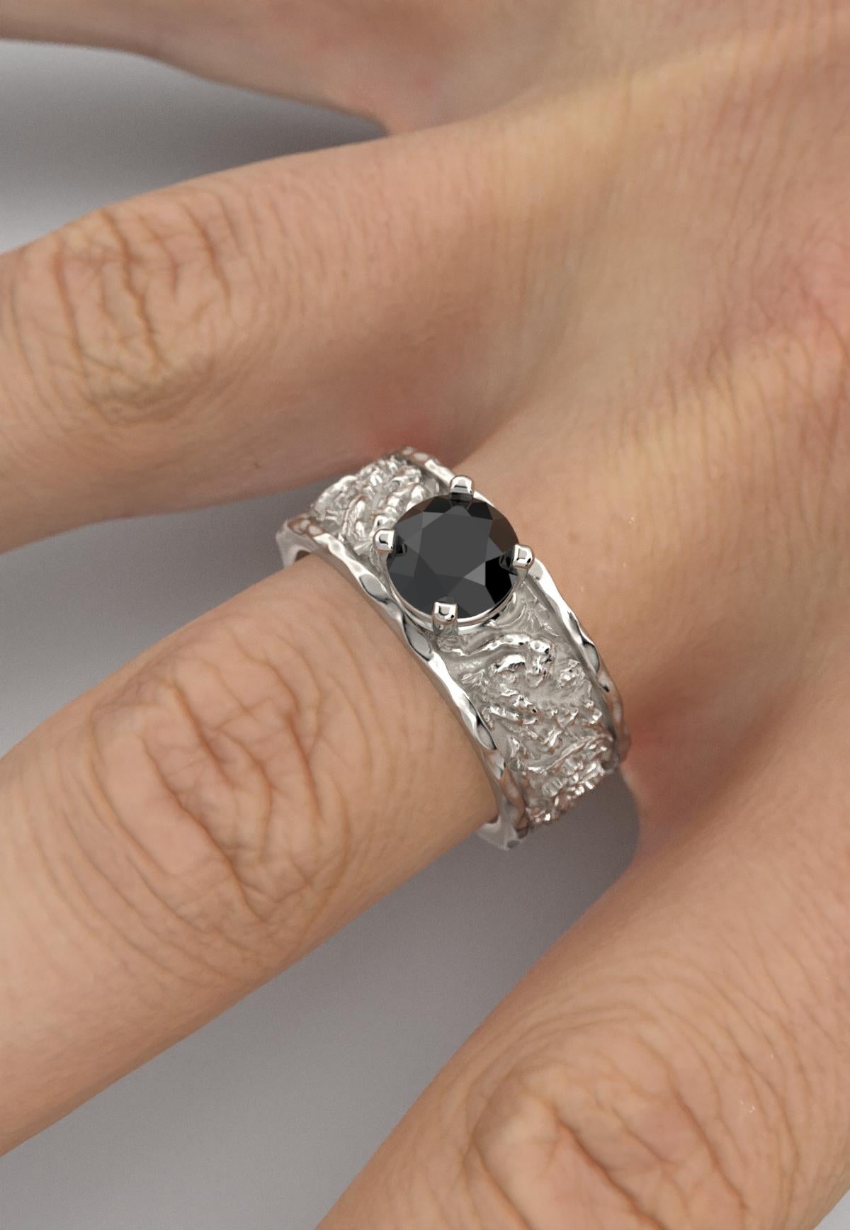 For Sale:  Black Diamond Men's 18k Gold Engagement Ring by Oltremare Gioielli Made in Italy 15