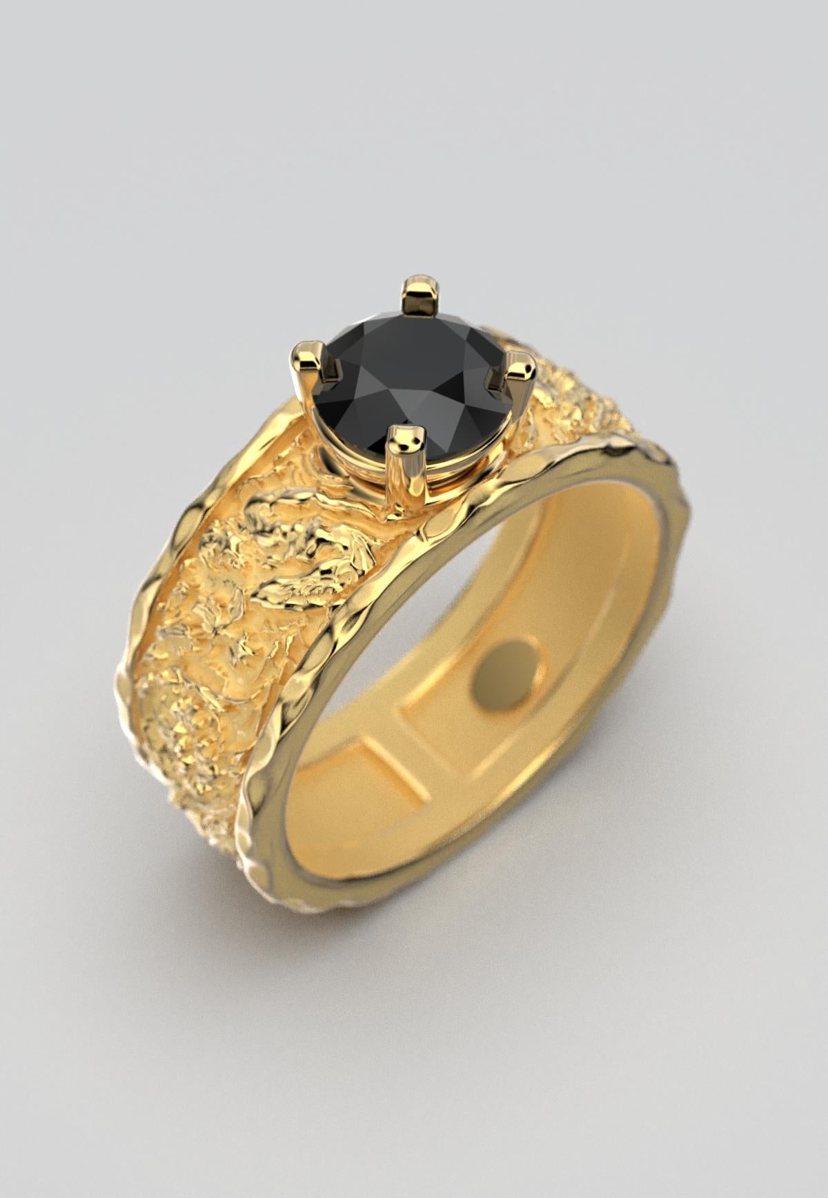 For Sale:  Black Diamond Men's 18k Gold Engagement Ring by Oltremare Gioielli Made in Italy 2