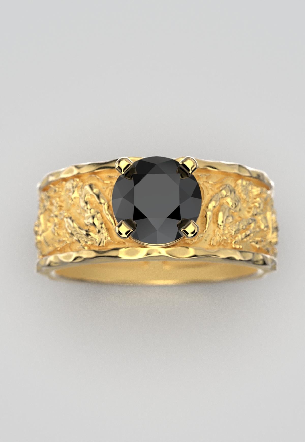 For Sale:  Black Diamond Men's 18k Gold Engagement Ring by Oltremare Gioielli Made in Italy 3
