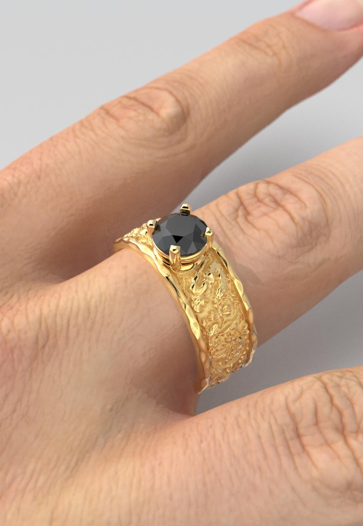 For Sale:  Black Diamond Men's 18k Gold Engagement Ring by Oltremare Gioielli Made in Italy 5