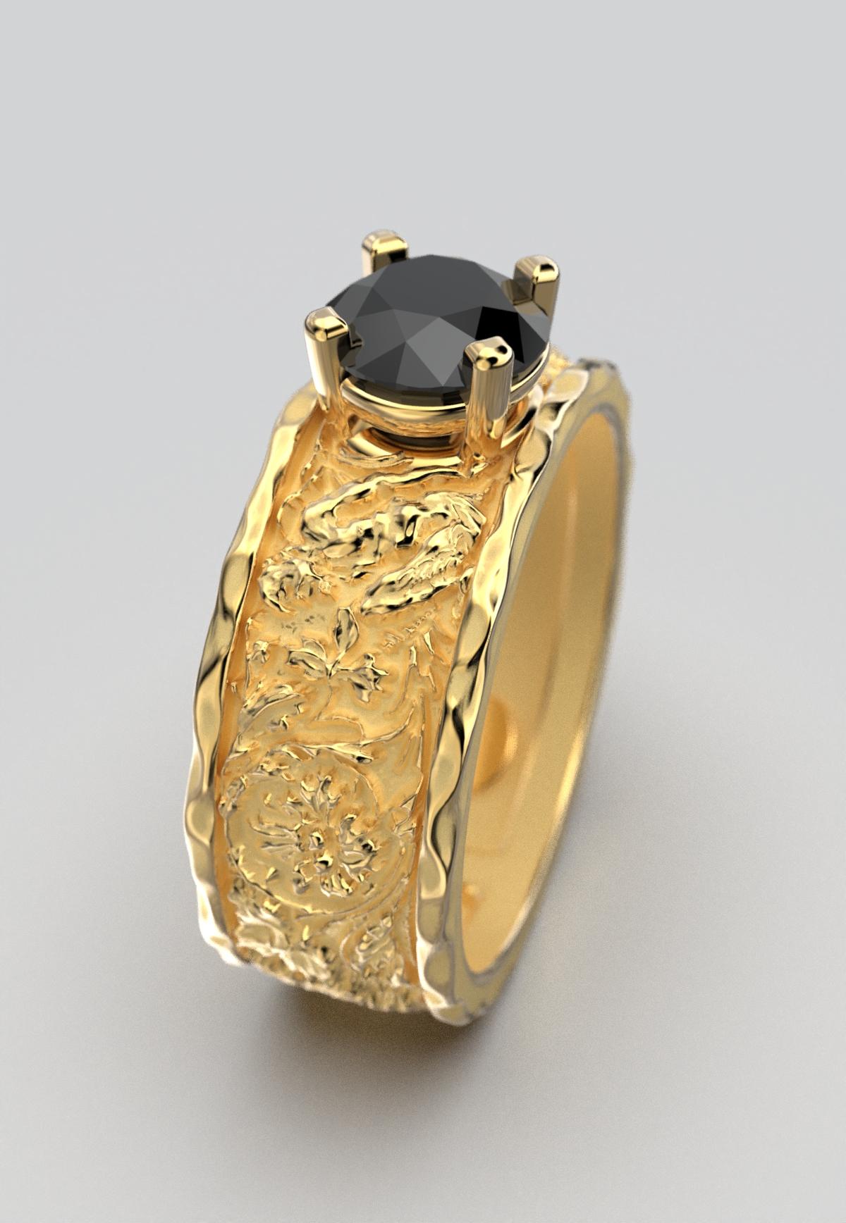 For Sale:  Black Diamond Men's 18k Gold Engagement Ring by Oltremare Gioielli Made in Italy 6