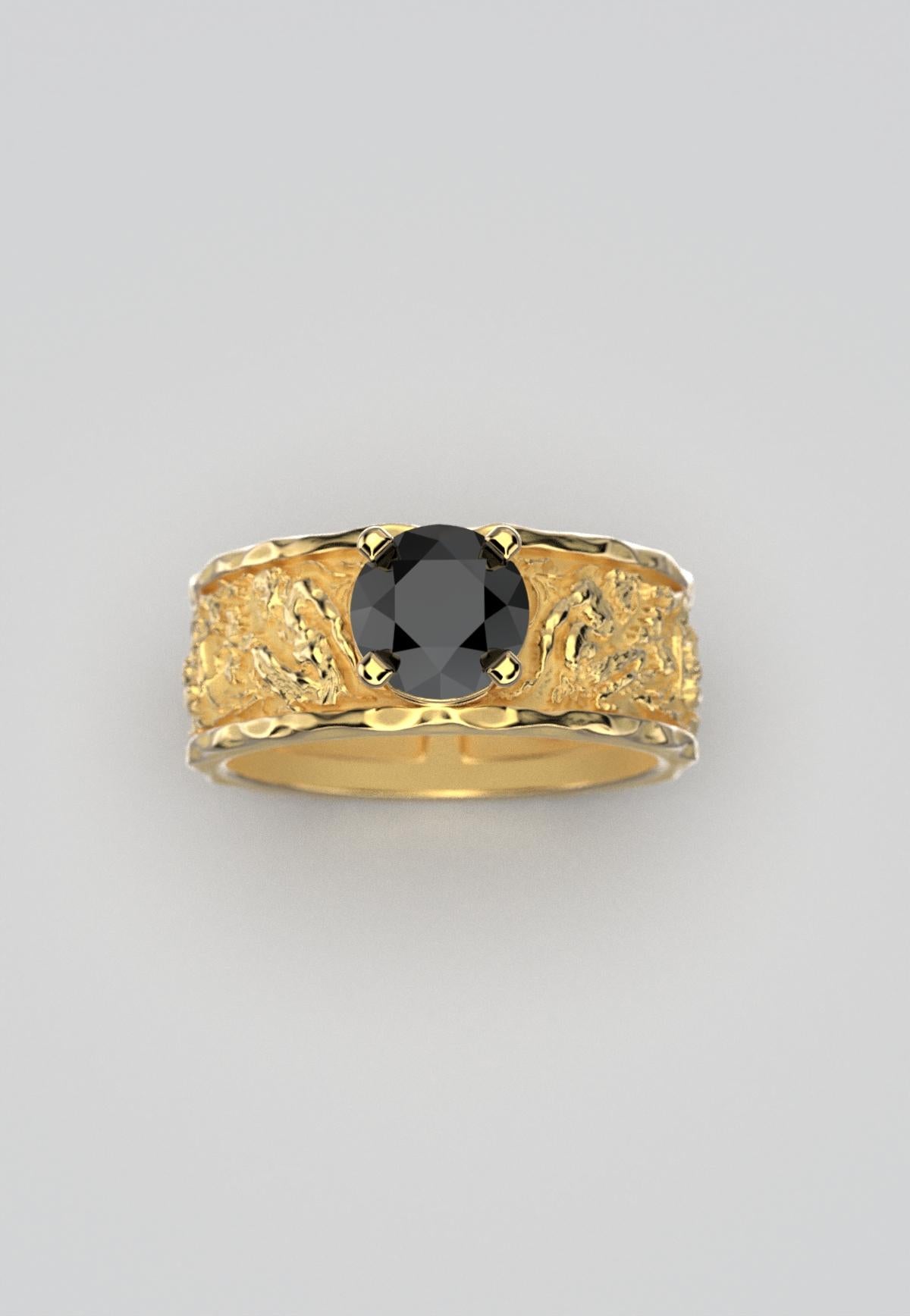 For Sale:  Black Diamond Men's 18k Gold Engagement Ring by Oltremare Gioielli Made in Italy 8