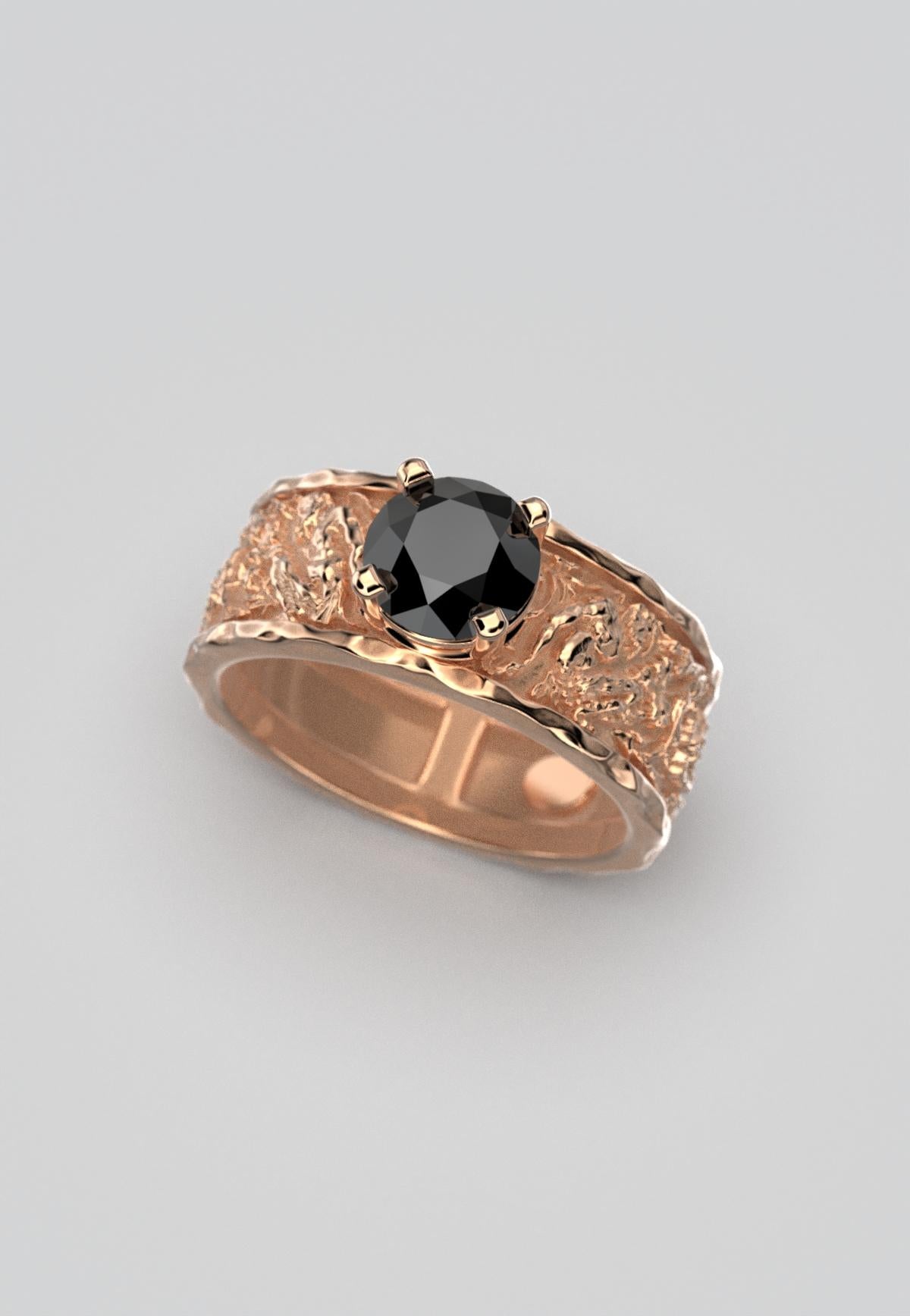 For Sale:  Black Diamond Men's 18k Gold Engagement Ring by Oltremare Gioielli Made in Italy 9