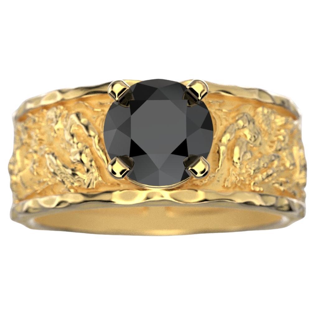 For Sale:  Black Diamond Men's 18k Gold Engagement Ring by Oltremare Gioielli Made in Italy