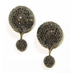 Black Diamond Micro Pave Ball Tunnel Earring Made In 18k Gold & Silver
